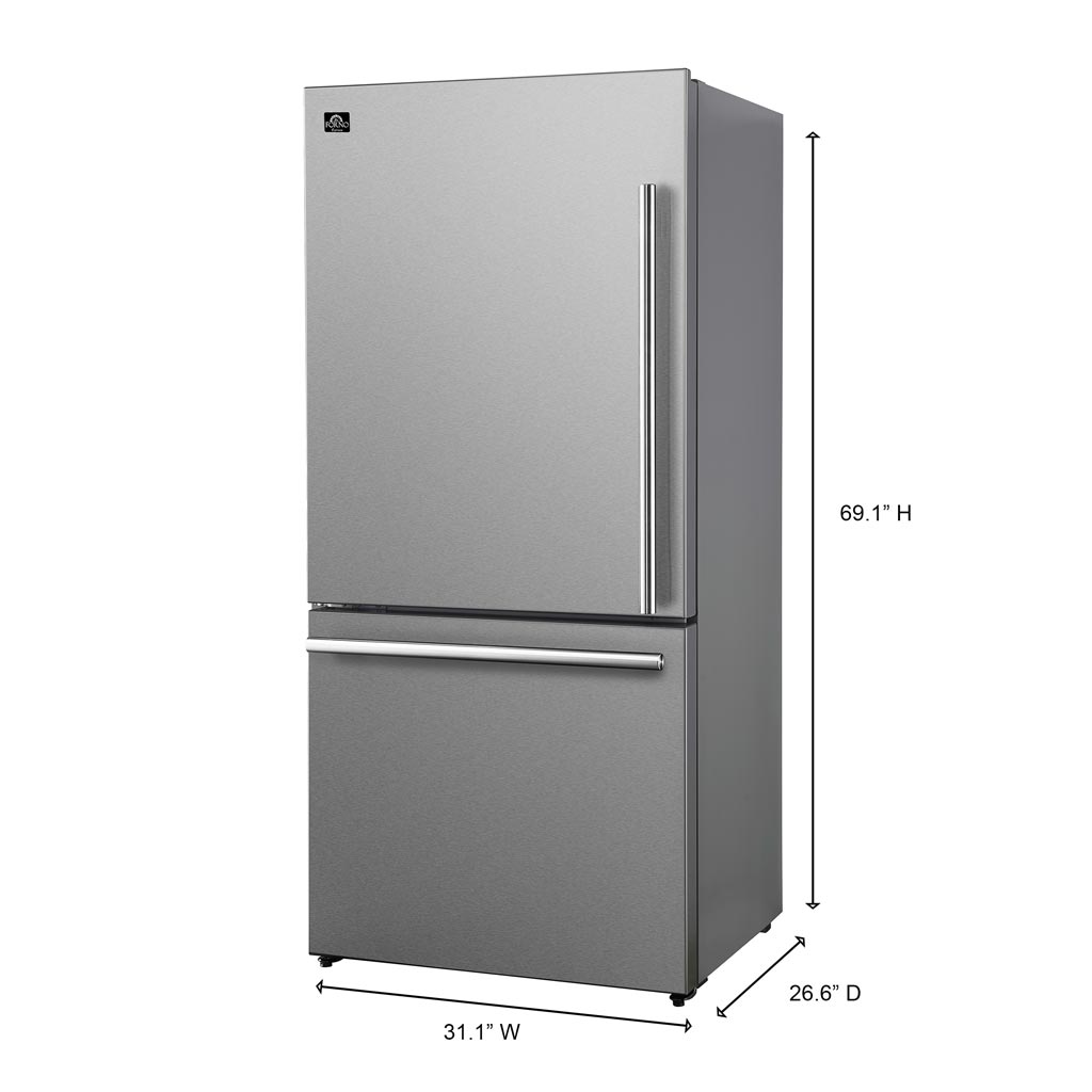 FORNO Milano Espresso 31 Inch Bottom Freezer Stainless Steel, 17.2 cu.ft. with Ice Maker – FFFFD1786-31