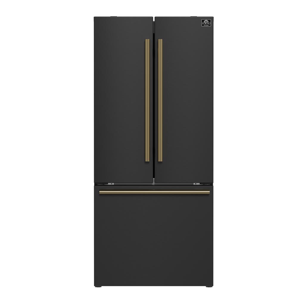 FORNO Gallipoli 30 Inch French Door Refrigerator with Bottom Freezer 17.5 Cu. Ft. Capacity in Black – FFFFD1974-31BLK