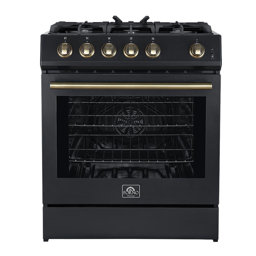 FORNO Leonardo Espresso 30 Inch Black Gas Range, 5 Burners, 39500 BTU, 5 cu.ft. Convection Oven – FFSGS1116-30BLK