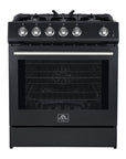 FORNO Leonardo Espresso 30 Inch Black Gas Range, 5 Burners, 39500 BTU, 5 cu.ft. Convection Oven – FFSGS1116-30BLK