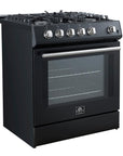 FORNO Leonardo Espresso 30 Inch Black Gas Range, 5 Burners, 39500 BTU, 5 cu.ft. Convection Oven – FFSGS1116-30BLK