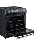 FORNO Leonardo Espresso 30 Inch Black Gas Range, 5 Burners, 39500 BTU, 5 cu.ft. Convection Oven – FFSGS1116-30BLK