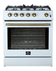 FORNO Leonardo Espresso 30 Inch White Gas Range, 5 Burners, 39500 BTU, 5 cu.ft. Convection Oven – FFSGS1116-30WHT