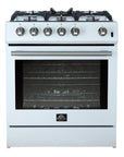 FORNO Leonardo Espresso 30 Inch White Gas Range, 5 Burners, 39500 BTU, 5 cu.ft. Convection Oven – FFSGS1116-30WHT