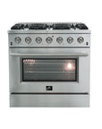 FORNO Galiano 36-Inch Freestanding Gas Range Stainless Steel, 6 Sealed Burners (83,000 BTU), 5.26 cu.ft. Convection Oven – FFSGS6244-36