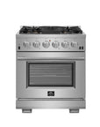 FORNO Capriasca 30-Inch Freestanding Gas Range Stainless Steel, 5 Brass Burners 100,000 BTU, 4.32 cu.ft. Convection Oven w/ Rotisserie – FFSGS6260-30