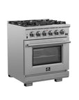 FORNO Capriasca 30-Inch Freestanding Gas Range Stainless Steel, 5 Brass Burners 100,000 BTU, 4.32 cu.ft. Convection Oven w/ Rotisserie – FFSGS6260-30