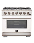 FORNO Capriasca 36-Inch Freestanding Gas Range White, 6 Brass Burners 120,000 BTU, 5.36 cu.ft. Convection Oven w/ Rotisserie – FFSGS6260-36WHT